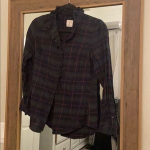 Gap Plaid Button Down with Ruffle Detail - S